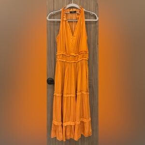Tahari Womens V Neck Sleeveless Orange Long Dress Size XS